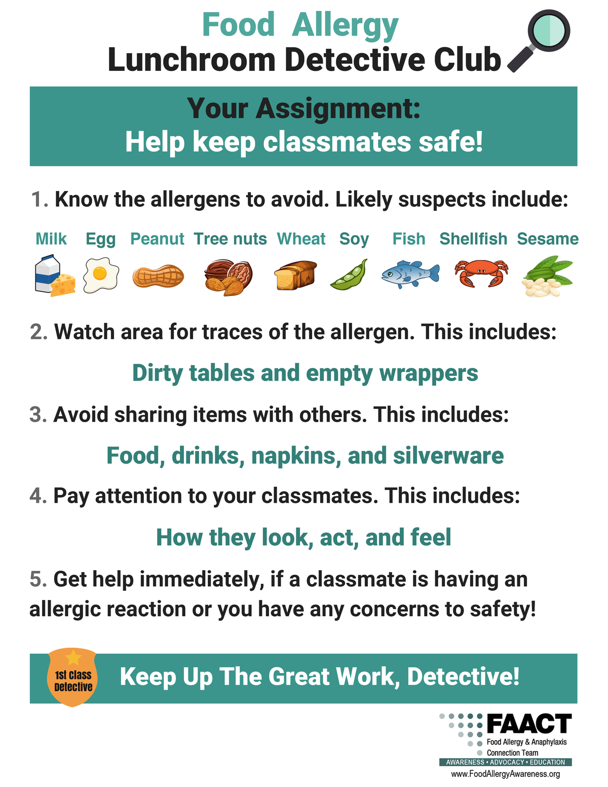 Food Allergy Lunchroom Detective Poster